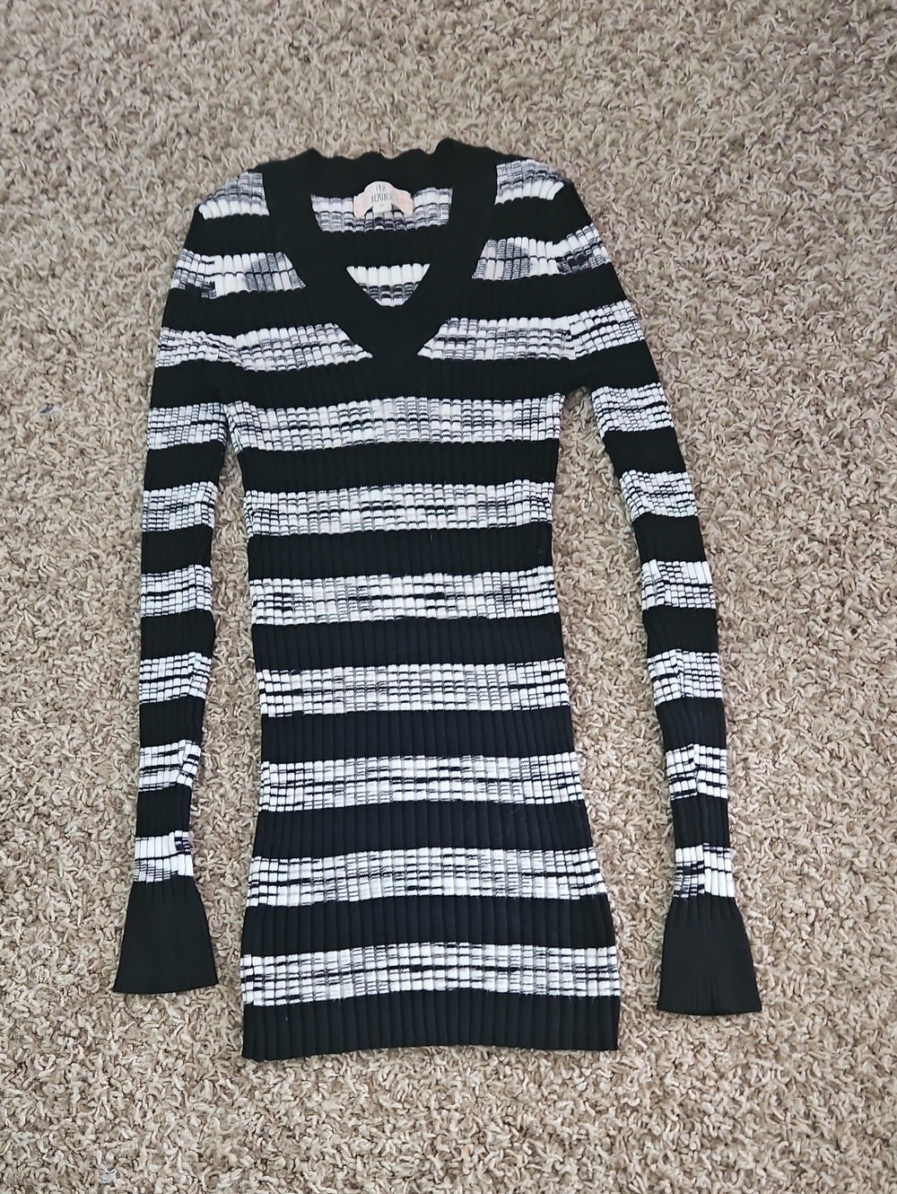 Pink Republic Black and White Striped V-Neck Sweater